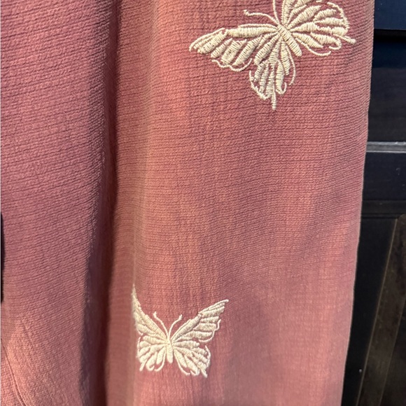 NWOT POL cottagecore bohemian butterfly embroidered Rust Button-Front Pants M - Picture 5 of 8